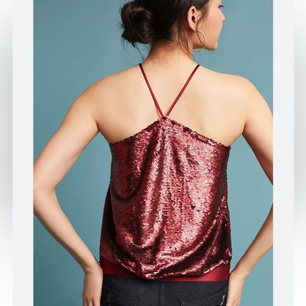 Anthropologie Sunday in Brooklyn Sequined Halter Top, size M, deep red, GUC - Picture 3 of 8